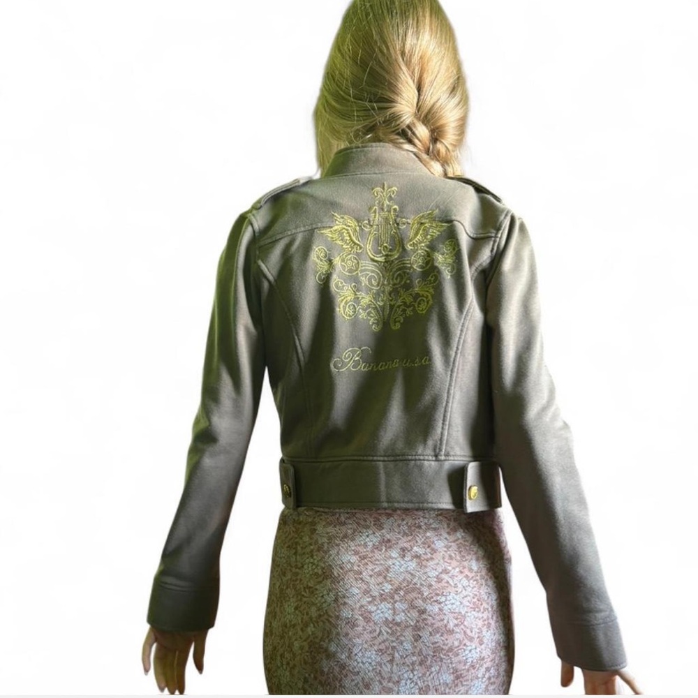 Preppy Y2K cropped brown gold embroidered old money vintage Academia jacket SM